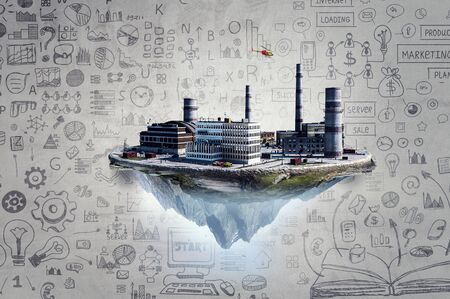 Industrial landscape with chimneys . Mixed mediaの写真素材