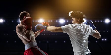 Young man boxing. . Mixed mediaの写真素材