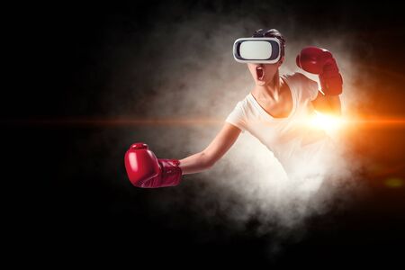 Young woman boxing. . Mixed mediaの写真素材