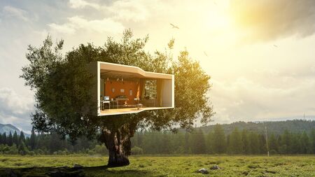 Real estate concept and ecology. Mixed media
