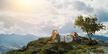 Young traveler exploring the world conceptの写真素材