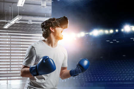 Young man boxing. . Mixed media