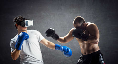 Young man boxing. . Mixed mediaの写真素材