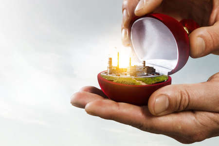 Industrial landscape with chimneys in gift box