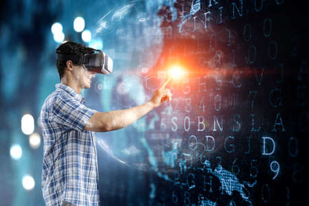 man wearing virtual reality goggles