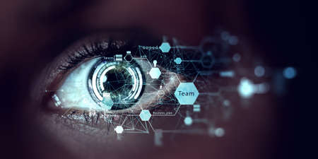 Close up of woman eye in process of scanning