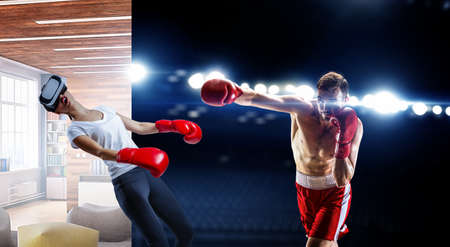 Young woman boxing. . Mixed mediaの写真素材