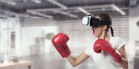 Young woman boxing. . Mixed media