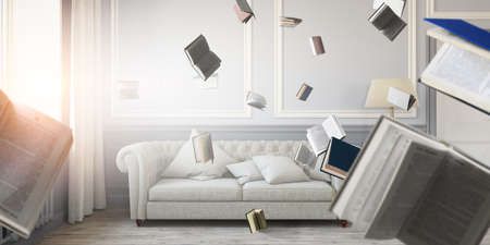World of books concept . Mixed media