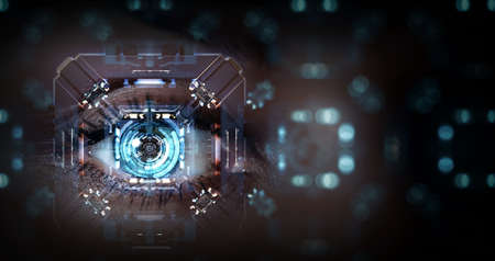 Close up of woman eye in process of scanningの写真素材