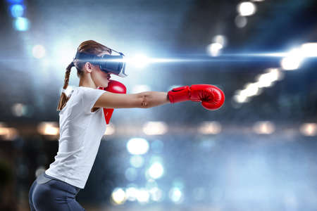 Young woman boxing. . Mixed mediaの写真素材