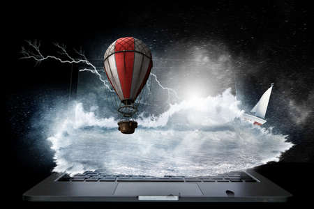 Hot air balloon floating . Mixed mediaの写真素材