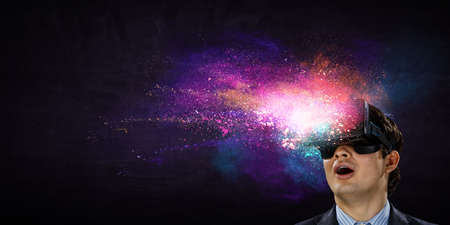 man wearing virtual reality goggles