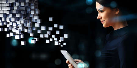 Glowing cubes. Innovation and creativity conceptの写真素材