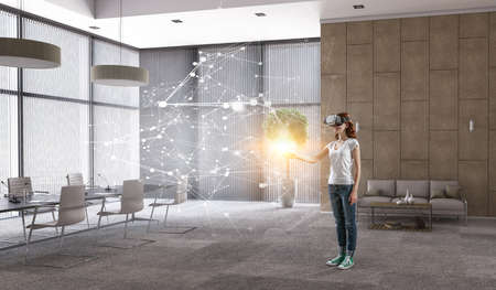 Woman wearing virtual reality goggles