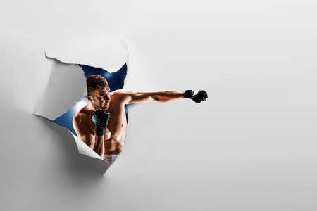Young man boxing. . Mixed mediaの写真素材