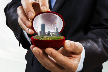 Industrial landscape with chimneys in gift box