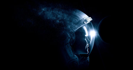 Astronaut at spacewalk . Mixed media