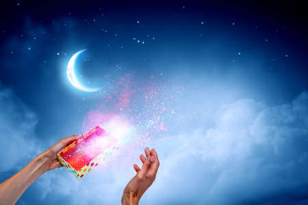 Magic gift box image . Mixed media