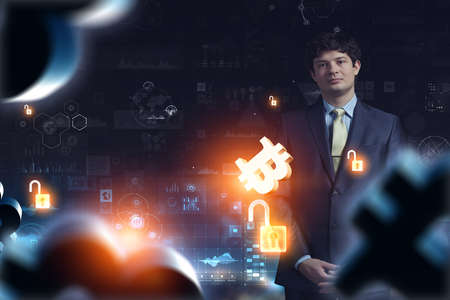 Virtual cryptocurrency concept. . Mixed media