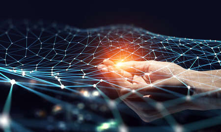 Businessman touching global network and data exchanges web