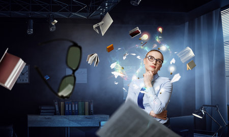 Young businesswoman portrait, thinking face expression
