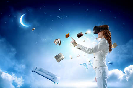 Woman wearing virtual reality goggles
