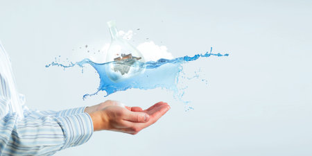 City inside a floating glass bottleの写真素材