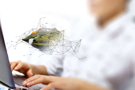 Hands of a businessman on keyboardの写真素材