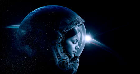 Astronaut at spacewalk . Mixed mediaの写真素材