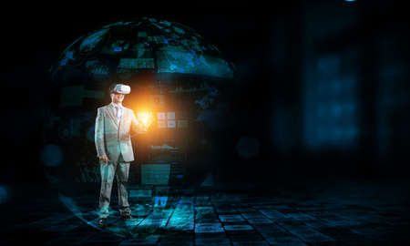 Man wearing virtual reality goggles