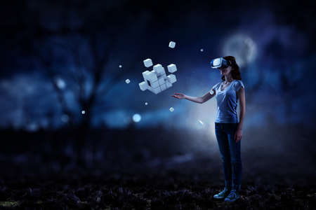 Woman wearing virtual reality goggles