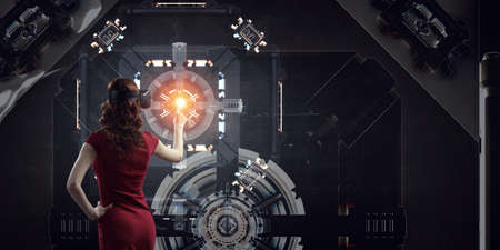 Woman wearing virtual reality goggles