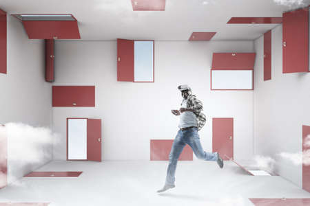 Man wearing virtual reality gogglesの写真素材