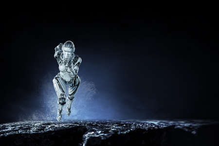 Cyborg silver running woman. Mixed mediaの写真素材