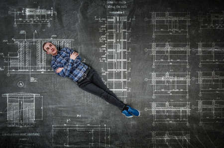 Architectural plan,technical project drawing . Mixed mediaの写真素材