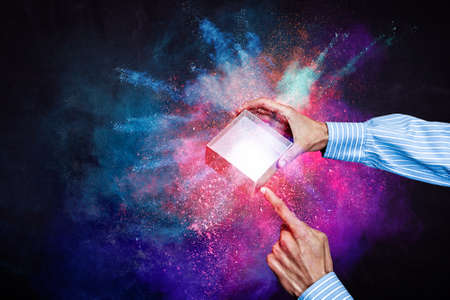 Magic gift box image . Mixed media