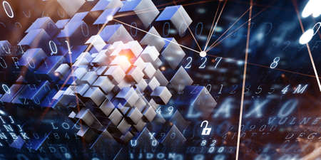 Floating shiny cube network . Mixed mediaの写真素材