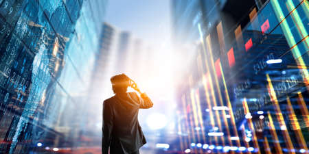 Man wearing virtual reality gogglesの写真素材