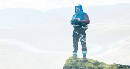 Travelling tourist with his backpackの写真素材