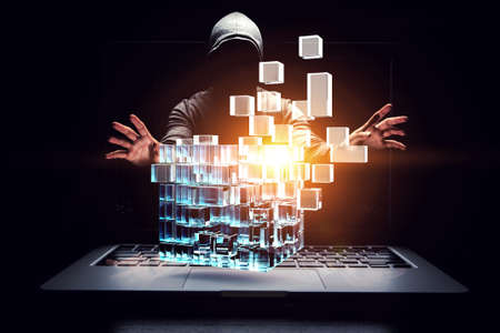 Computer system security concept . Mixed media