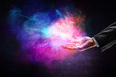 Explosion of colored powder . Mixed mediaの写真素材