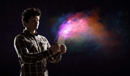 Explosion of colored powder . Mixed media