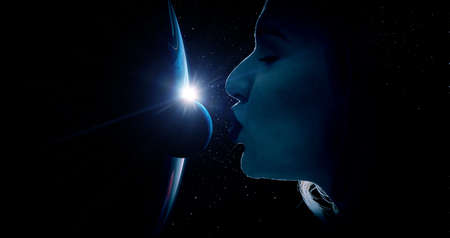 The universe within. Woman inside the universe. The concept on scientific and philosophical topics.