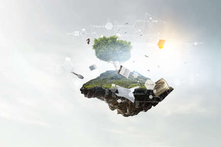 World of books concept . Mixed media