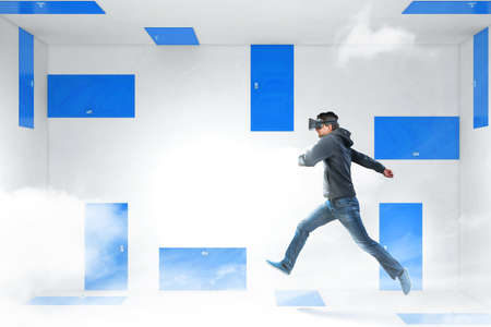 Man wearing virtual reality gogglesの写真素材