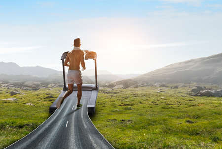 Man running on a treadmill concept