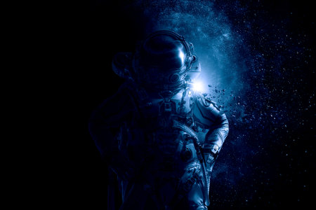 Astronaut at spacewalk . Mixed mediaの写真素材