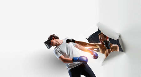 Two Young man boxing mixed mediaの写真素材