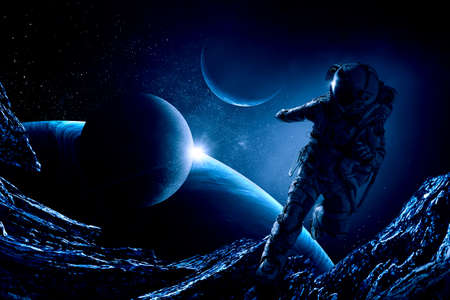 Astronaut at spacewalk mixed mediaの写真素材